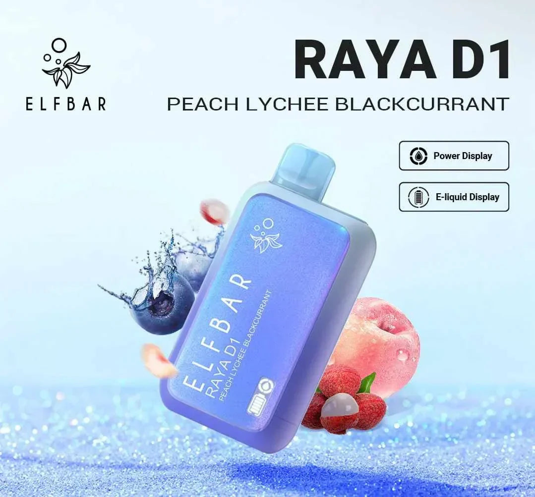 ELF BAR RAYA D1 – Peach Lychee Blackcurrant - Vape Shop Vijayawada